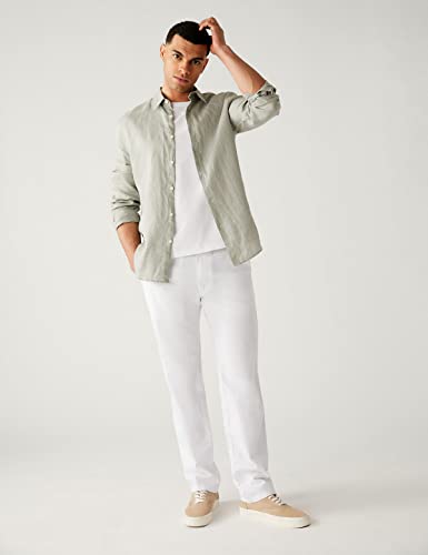 Image of Marks & Spencer Linen Mix Plain Regular Fit Trousers T175360IWHITE (M)