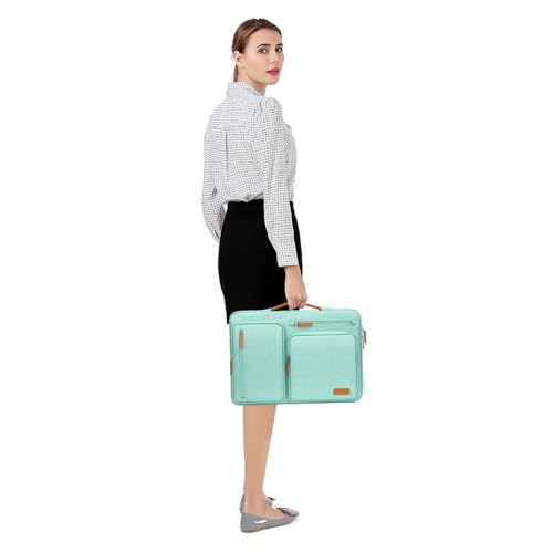 Image of MOSISO 360 Protective Laptop Case 16 inch, 15-15.6 inch Laptop Sleeve Compatible with MacBook Pro 16, HP, Acer, Dell, Lenovo, ASUS, Side Open Carrying Case with 4 Zipper Pockets&Handle, Aqua Green