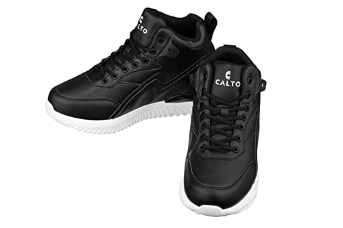 Image of CALTO Men's Invisible Height Increasing Elevator Trainer Shoes - Black Lace-up Lightweight Fashion High-Top Sneakers - 4 Inches Taller - S3060 - Size 8 D(M) US
