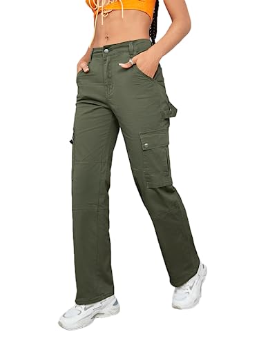 Classic Cargo Pants High Waist Stretch Women Baggy Multiple Pockets Relaxed Fit Straight Wide Leg Overalls4