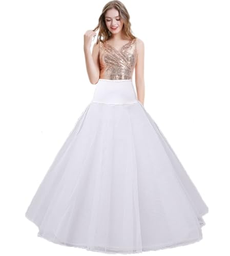 Enagua A Línea Aro Enaguas Enteras Crinolina para Mujer, A-Line Petticoat, Falda Underskirt, Vestido Cancan cancán Largo Miriñaque enagua, Accesorios de la Boda Vestido De Novia enaguas(Blanco,32)