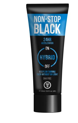 Power Tan Non-Stop Black Sunbed Tanning Accelerator DHA Free UV Sunbed Cream with Algotan-P 24-Hour Dark Tan Enhancer Tingle-Free Hybrid Formula for All Skin Types | 250 ml