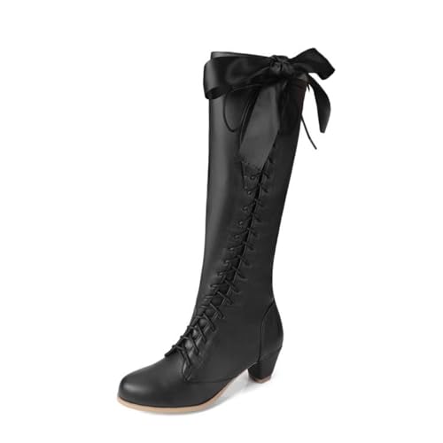 Bottes de mode pour femmes à lacets et cuissardes à talons épais confortables