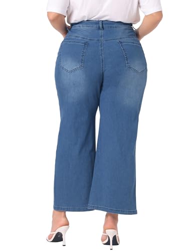 Agnes Orinda Plus Size Jeans for Women Stretchy Washed Button Wide Leg Jeans Palazzo Pants4