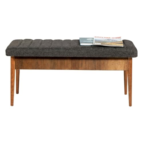 Banc polyvalent Dmora noyer et anthracite coffre de rangement de 110 cm