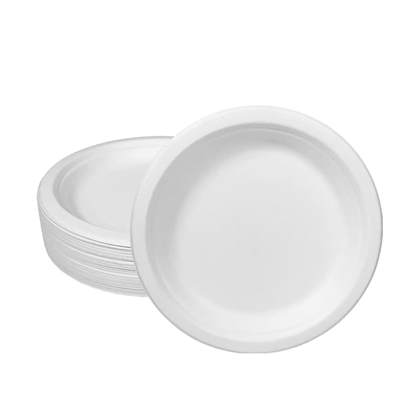 Platos desechables y ecológicos de caña de azúcar. Pack de 50 Unidades y 15 cm. Compostables y biodegradables.