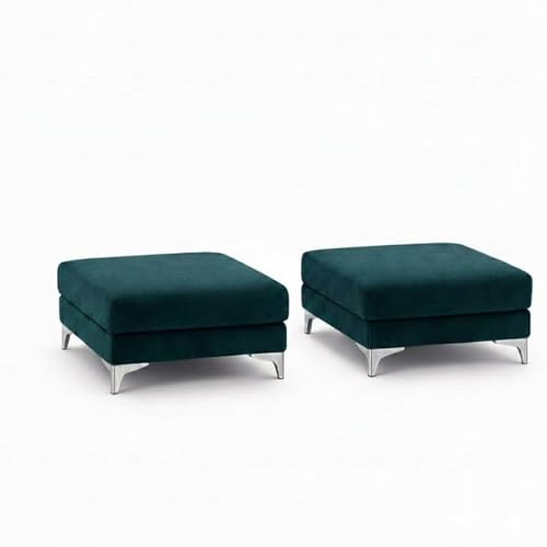 Image of Romiro 5 Seater L Shape Sofa Set with 2 Movable Ottomans | Flexible Layout | Rich Velvet Suede Fabric | Silver Legs | Modern Sofa for Living Room (Green Teal)