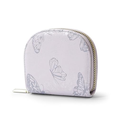 Credit Card Holder, Coquette Wallet for Women, Cute PU Leather Ladies Teen Girls Female Cardholder Wallets, Accordion Purse, Aesthetic Print Butterfly Design Zipper Around (Purple)