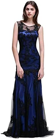 Babyonlinedress® Scoop Neck Mermaid Black lace Applique Evening Prom Dress