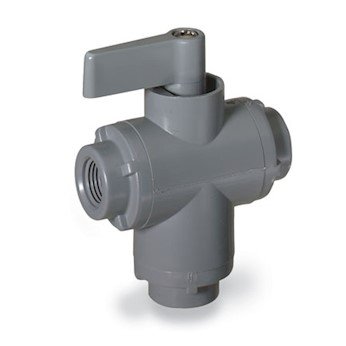 Cole-Parmer Ball valve, 3-way, 1/8" NPT(F) - PVC w/Viton seals