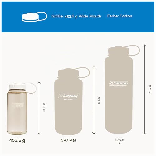 Nalgene Sustain Tritan BPA-freie Wasserflasche aus 50% Kunststoffabfällen, 473 ml, breite Öffnung, Baumwolle [Farbe kann variieren] – Ansicht 5