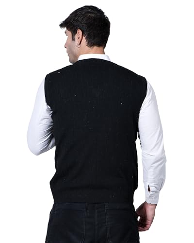 Image of Men Woolen V-Neck Solid Plain Design Sleeveless Pullover Heavy Rainbow Fabric Winter Wear Pure Wool Cardigan for Men Fully Warm Pullover Free Sizes