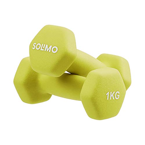 Image of Amazon Brand - Solimo Neoprene Dumbbell 1kg, Set of 2 (Light Green)
