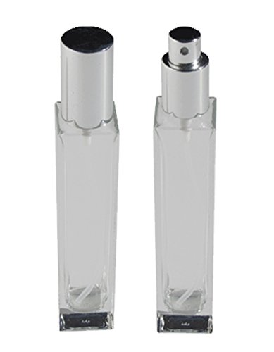 GETI BEAUTY Empty Refillable Perfume Glass Bottle with Atomizer Silver Lid 1-2/3 oz/50ml
