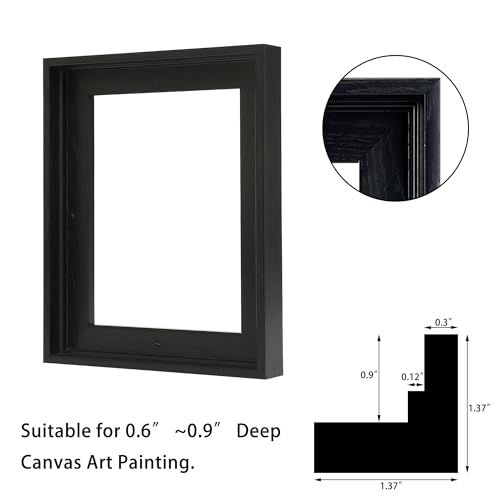Image of Canvas Frames for 11 inchx14 inchPaintings with 0.6 inch~0.9 inch Deep Black | VAREIHNAZ Canvas Floater Frames for 11 inchx14 inchCanvas Paintings,Floating Frames for Wall Decor,No Glass or Back(Black)