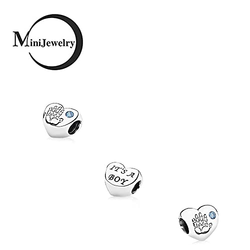 Little People Love Heart Charm fits Pandora Charm Bracelets Hand Print Blue Pink Birthday Birthstones Cubic Zirconia3