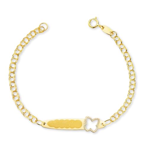 doble aro Pulsera bebé Oro 18k personalizada – Esclava Clásica para recién nacido – Grabado nombre y fecha – 12cm – Primera postura – Fabricada Joyeros artesanos (Modelo Mariposa)