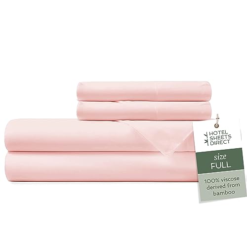 Image of Hotel Sheets Direct 4 Piece Bed Sheet Set Full Size, 100% Viscose Derived from Bamboo Sheets Set with 1 Pillowcase, Cooling & Breathable Luxury Bedding, Moisture-Wicking, Silky Soft Texture, Rose Pink