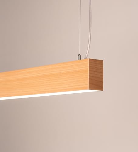 Image of Acco LED Linear Hanging Light 40W - Wooden Finish Pendant Fixture with Prismatic Diffuser - Glare-Free Neutral White 4000K Light - Ideal for Workspaces, Studios, Offices & Retail Interiors