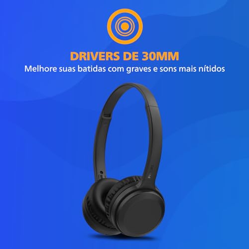 Headphone Philips bluetooth on-ear com microfone e energia para 15 horas na cor preto TAH1108BK/55 glide