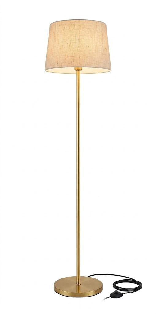 Modern Floor Lamp with Fabric Lampshade, Gold Metal Standing Lamp for Living Room, Bedroom, Office, Reading Corner, E27 Floor Light with Stable Round Base, Decorative Tall Lamp for Home Décor-image-27