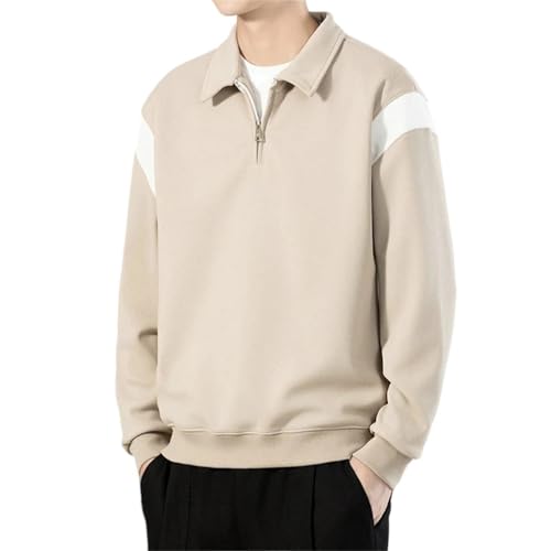 Men's Lapel Half Zipper Contrast Color Patchwork Casual Long Sleeve Pullover Sweatshirts Tops