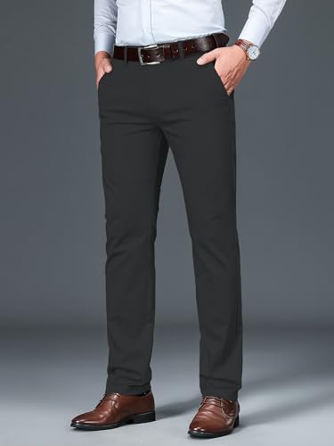 Image of AVANOVA Men's Light Grey Solid Trousers Light Business Style Slightly Stretch Straight Leg Pants for Outdoor Casual Daily (Trouser 127)