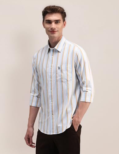 Image of U.S. Polo Assn. Men's Cotton Regular Fit US Polo Ass. Checked Button Down Long Sleeve Casual Regular 1621 Casual Shirts (UDSHT1439)