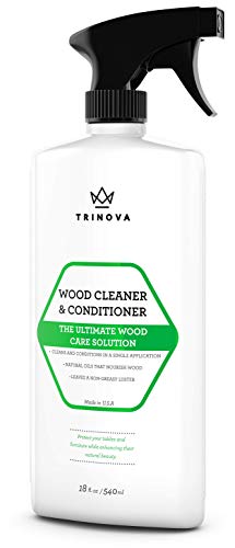 Wood Cleaner, Conditioner, Wax & Polish Spray - For Furniture & Cabinets - Removes Stains & Restores Shine