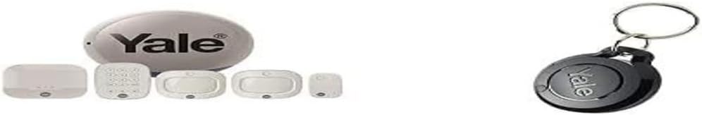 Yale IA-320G Sync Smart Home Alarm Grey, Compatible with Alexa, Google & Philips Hue. 6-piece kit, Self-Monitored, Geofencing, 200m range & AC-KF Sync Smart Home Alarm Accessory Key Fob, Black