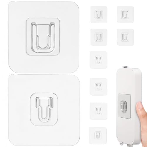 Image of KONVIO NEER Double Sided Self Adhesive Wall Hooks - 10 Pack Heavy Duty Male Female Wall Mount Hooks without Drilling, Transparent Sticker Hooks for WiFi Router, Socket Box, Kitchen & Home Organization