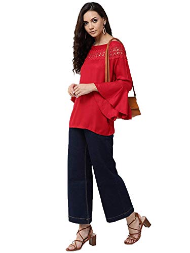 Image of Style Quotient Women Solid Red Viscose Rayon Smart Casual top