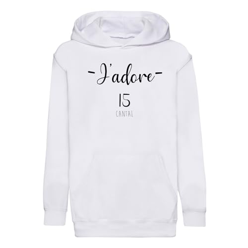 Sweat à capuche enfant J'adore le 15 Cantal idée cadeau