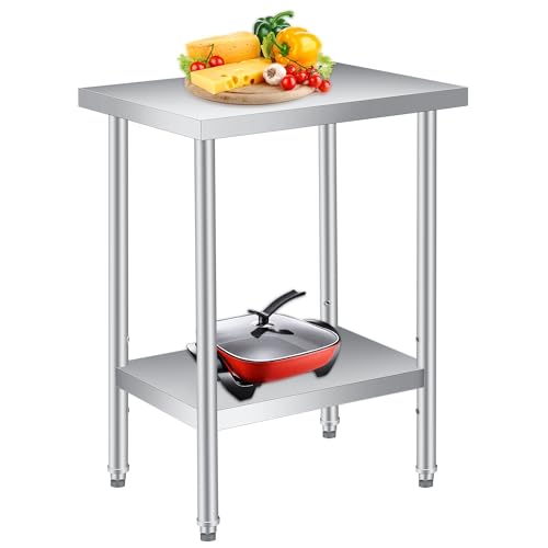 Stainless Steel Table, 18" x 24" Prep Workstation, 1000 LBS, NSF Commercial Work Table with Adjustable Undershelf and Galvanized Legs, for Restaurant, Home, Kitchen, Hotel, Outdoor