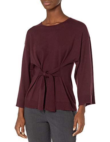 Max Studio Women's Tie Front 3/4 Sleeve Sweater, Burgundy, Extra Small #TOP28