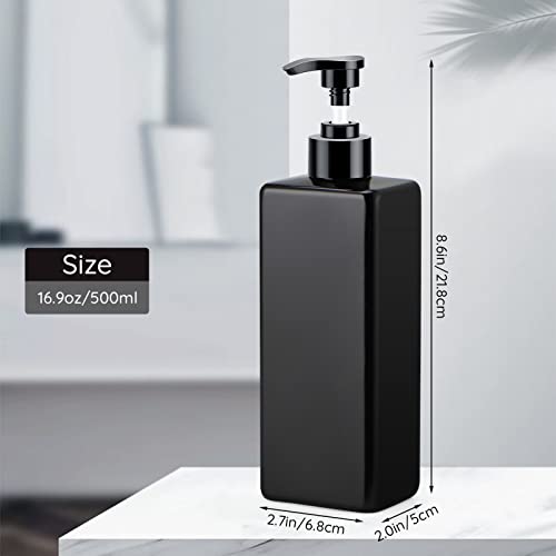 Image of Segbeauty Black Shower Refillable Dispenser, 4 Pack of 16.9oz Plastic Pump Press Bottles, 500ml Empty Bathroom Soap Dispenser with Labels for Shampoo Conditioner Body Soap Lotion Hand Wash Dish Soap