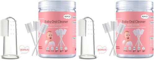 Image of EASICUTI Baby Tongue Cleaner, 42Pcs Disposable Infant Toothbrush, Gauze Gum Cleaner Baby Oral Cleaning Stick Dental Care for 0-36 Months + Free 1 Finger Toothbrush (Pack of 2)