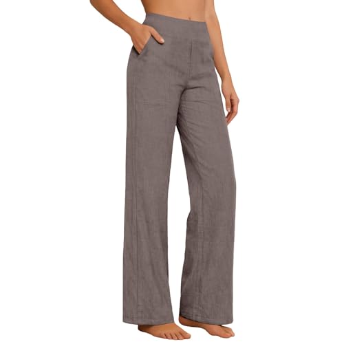 Pantalon lin large femme WWricotta à taille haute et coupe ample confortable