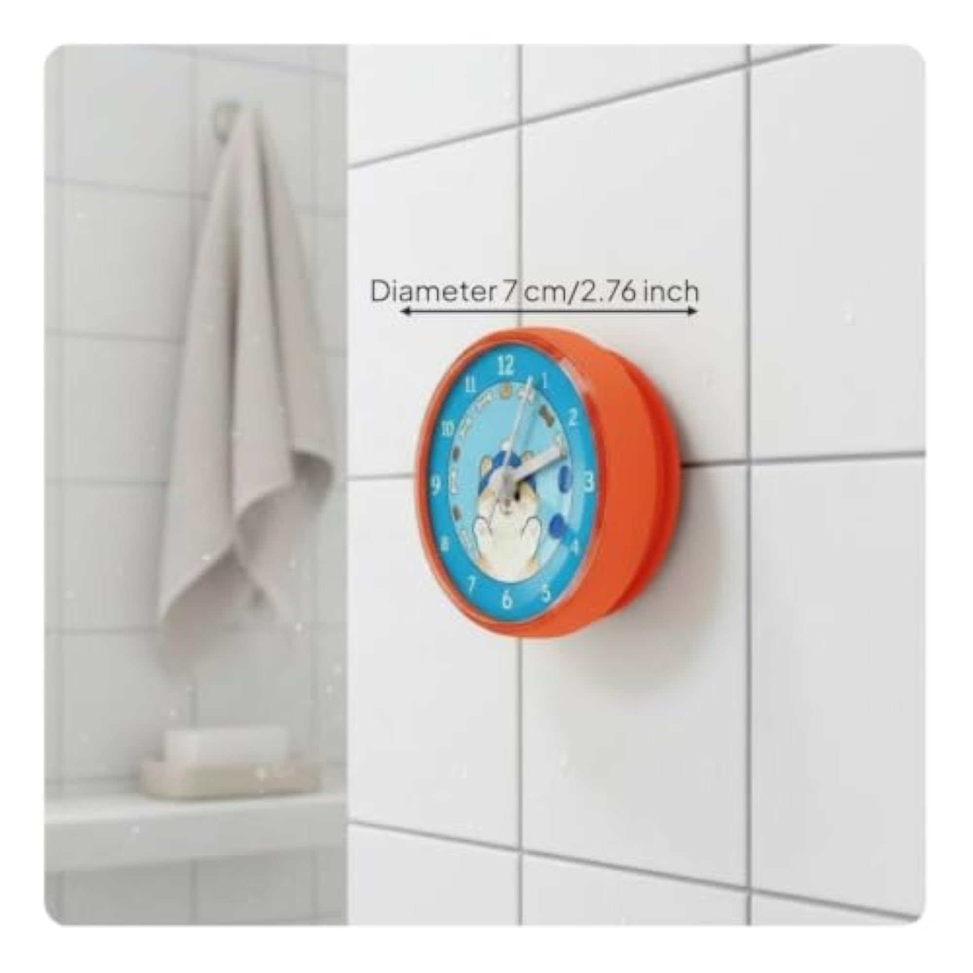 Compact Cartoon Bathroom Clock, Waterproof