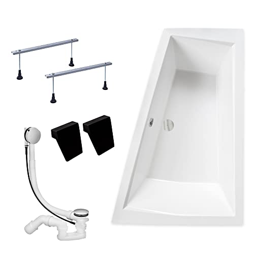 KOLMAN Badewanne INTIMA Eckbadewanne 170x125 Rechts ohne Verkleidung, Ablaufgarnitur und Füßen Komplettset 3in1 Premium Original Acryl Wanne Siphon