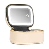 Mini Makeup Bag with Led Mirror,Small Travel Make up Bag 3 Light Modes Adjustable Brightness, for Women Organizer Cosmetic Bag, Portable Travel Train Toiletry Bag, for Pool Parties Work Touch-Ups