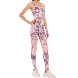[DAYCLOSET] ヨガウェア レディース 上下セット カップ付き ブラトップス ヨガレギンス 薄手 yoga148 (ピンク, S)