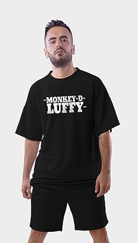 Image of Be Crazy Oversized Loose Baggy Fit Drop Shoulder Half Sleeves Pure Cotton Anime Graphic Printed T-Shirt for Men