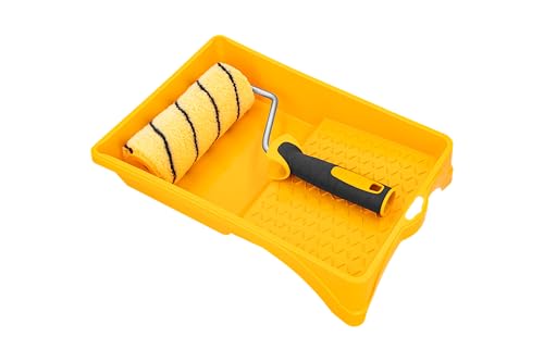 Hardy Working Tools - Kit de Pintura: Rodillo 18 cm Ø48 mm + Montura con Mango Bimaterial + Bandeja – Funda Hardstar de Poliéster Pelo 13 mm para Pintar Paredes y Techos