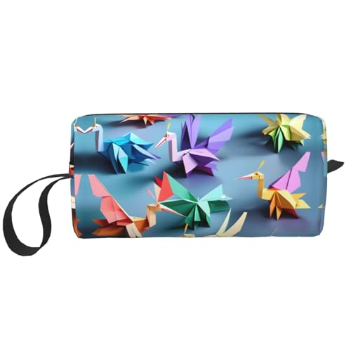 Origami - Bolsa organizadora con cremallera y estampado de grullas de papel multicolor, estuche de almacenamiento de viaje, bolsa de cosméticos portátil para cosméticos, artículos de tocador