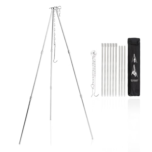 SSyang Adjustable Camping Tripod - Foldable Hanging Outdoor Cooking Tools With Storage Bag for BBQ Grill Fire Pit, Garden and Picnic (Silver)