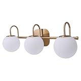 Bewinner Vintage LED Bathroom Vanity Light Over Mirror, 3-Light Fixture with Frosted Glass Shades for Bathroom, Living Room, Hallway