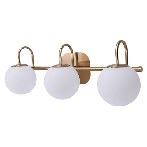 MENDUNER Vintage LED Bathroom Vanity Light Over Mirror, 3-Light Fixture with Frosted Glass Shades for Bathroom, Living Room, Hallway