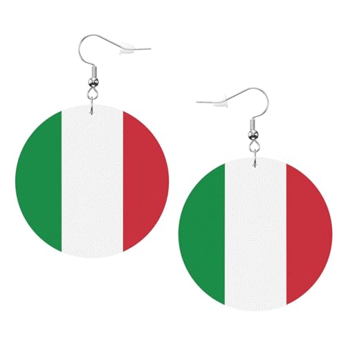 WHJWXC Boucles d'oreilles rondes en cuir pour femme - Accessoires tendance et élégants pour fêtes et vacances - Imprimé drapeau italien, taille unique, Cuir
