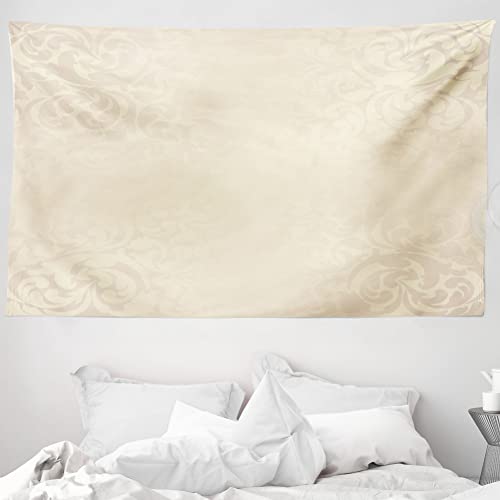 ABAKUHAUS viktorianisch Wandteppich & Tagesdecke, Monochrome Damast aus Weiches Mikrofaser Stoff Waschbar ohne Verblassen Digitaldruck, 230 x 140 cm,Creme